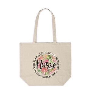 Floral Nurse Custom Canvas Tote Bag - Appreciation Gift